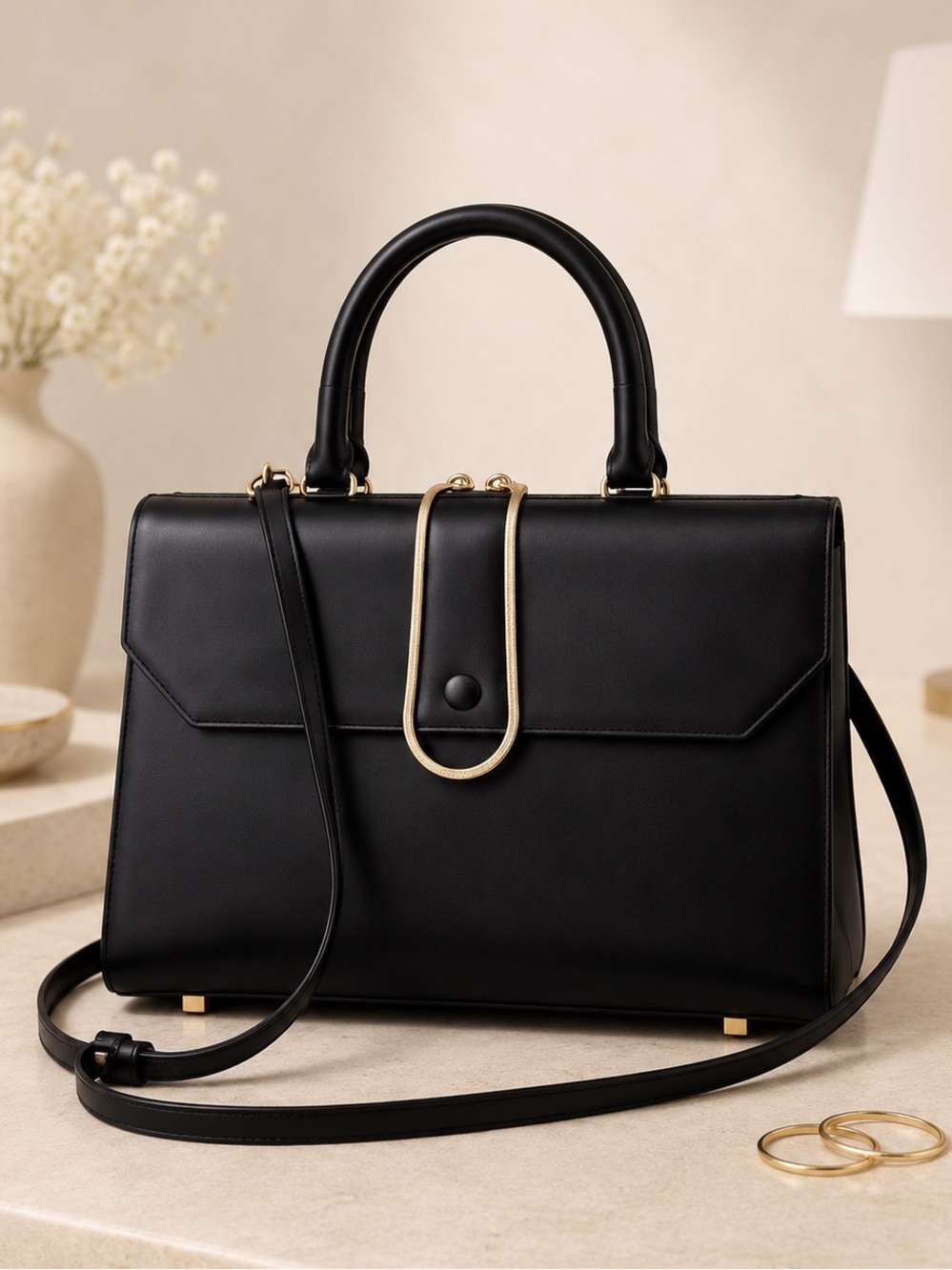 Alexander Wang Black Leather Structured Satchel Top Handle Crossbody Work Bag - Picture 1 of 12